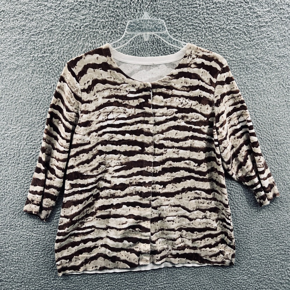 Chicos Womens Zebra Print Cardigan XL Boho Artsy Indie Relaxed Snap Front Cozy